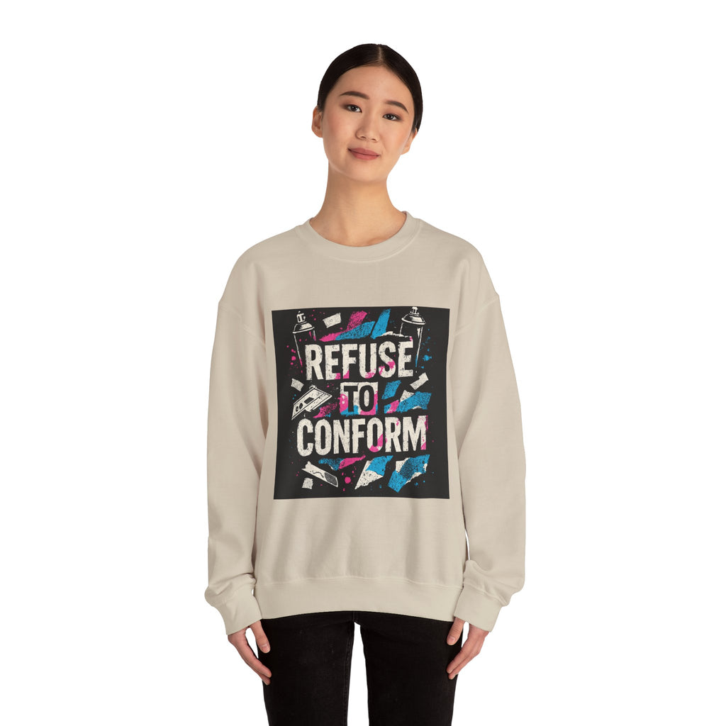 Refuse to Conform Graphic Sweatshirt — Bold Retro Protest Crewneck