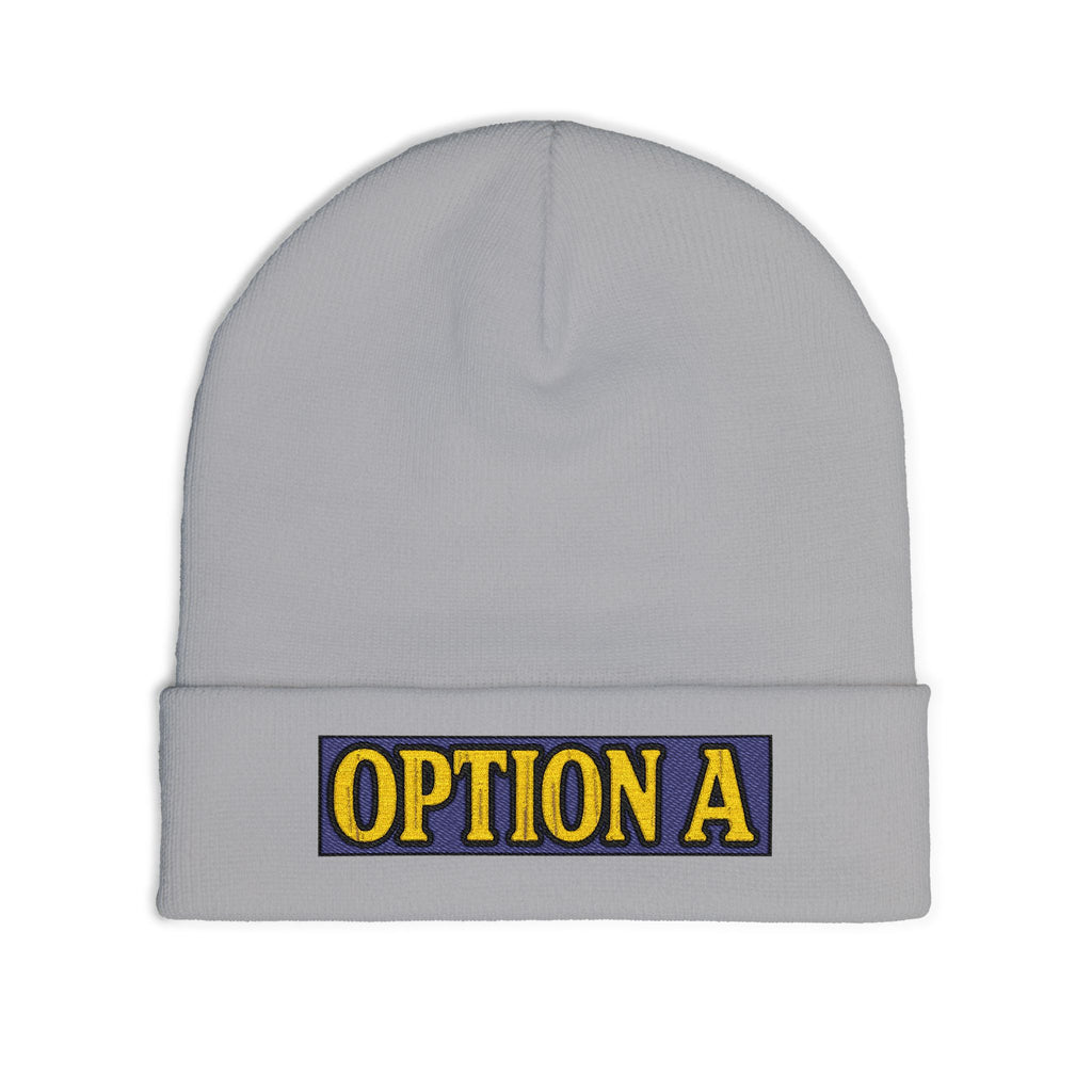 Option A Embroidered Knit Beanie — Cozy Winter Hat with Bold Patch