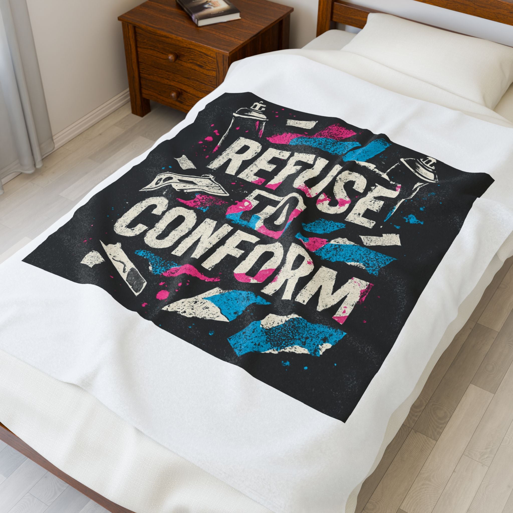 Refuse to Conform Velveteen Plush Blanket — Retro Punk Graphic Throw