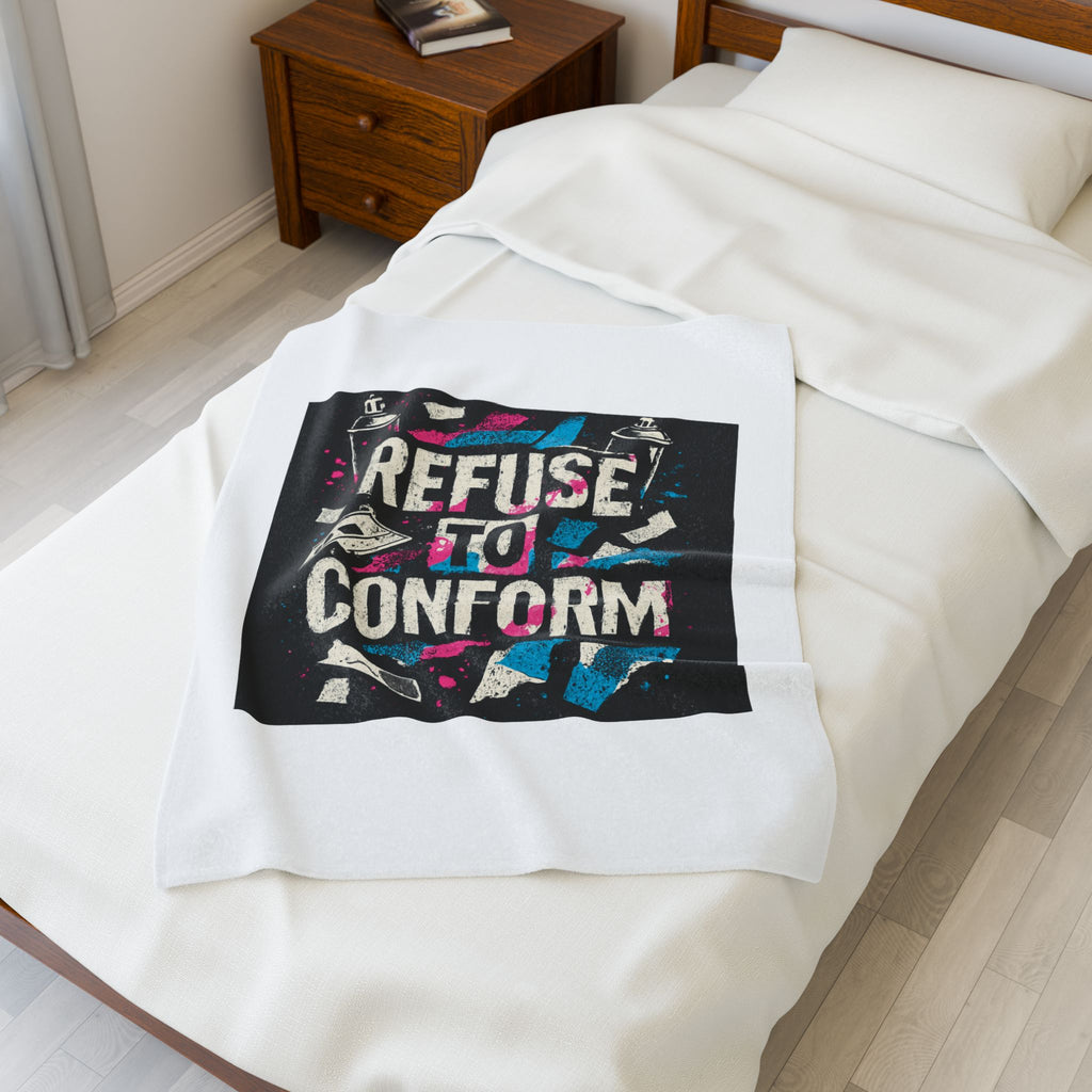 Refuse to Conform Velveteen Plush Blanket — Retro Punk Graphic Throw