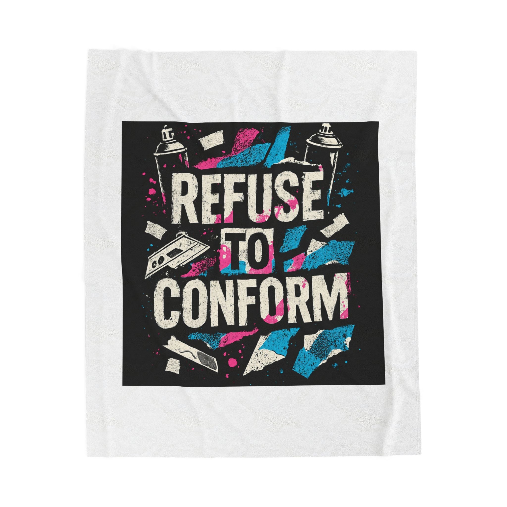 Refuse to Conform Velveteen Plush Blanket — Retro Punk Graphic Throw