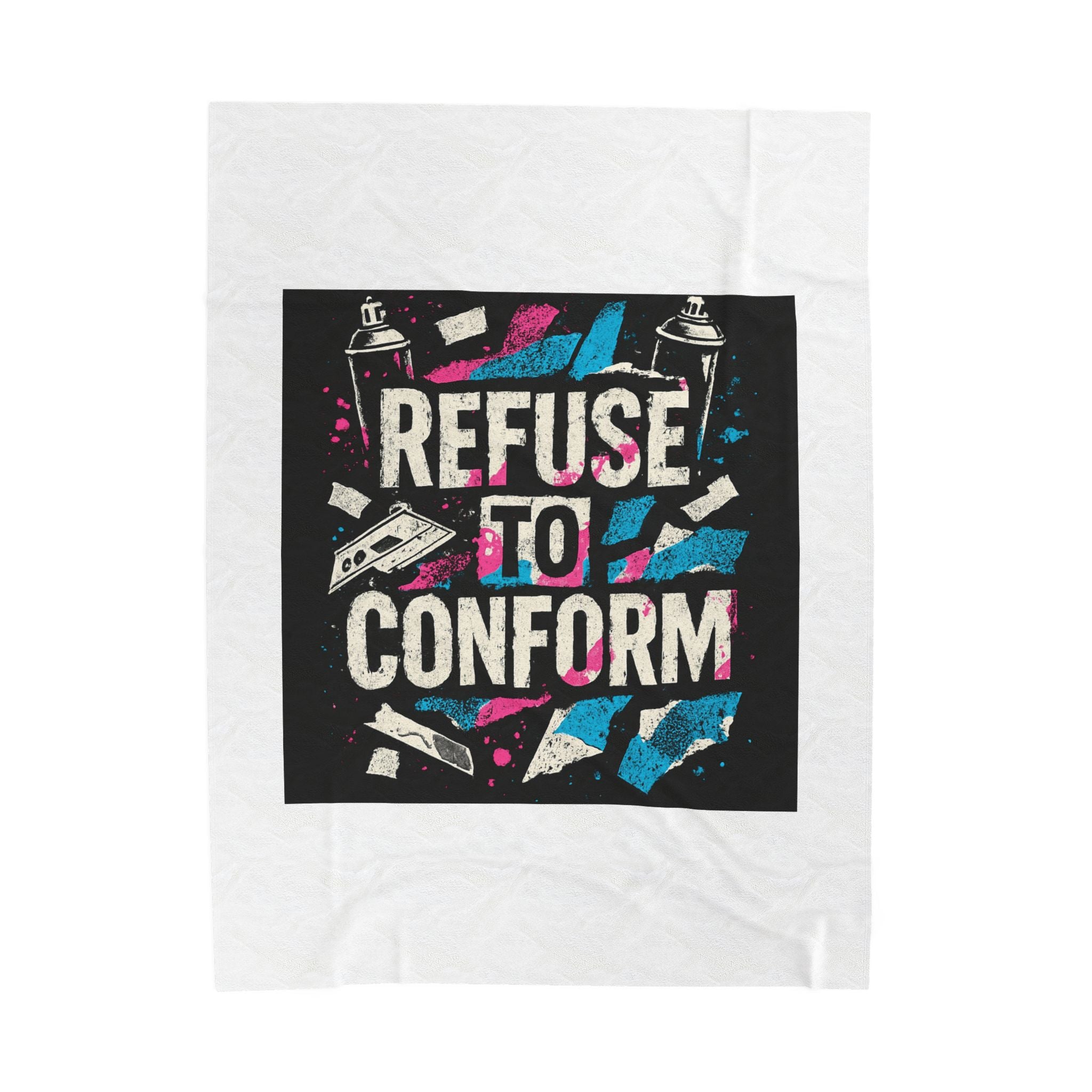 Refuse to Conform Velveteen Plush Blanket — Retro Punk Graphic Throw