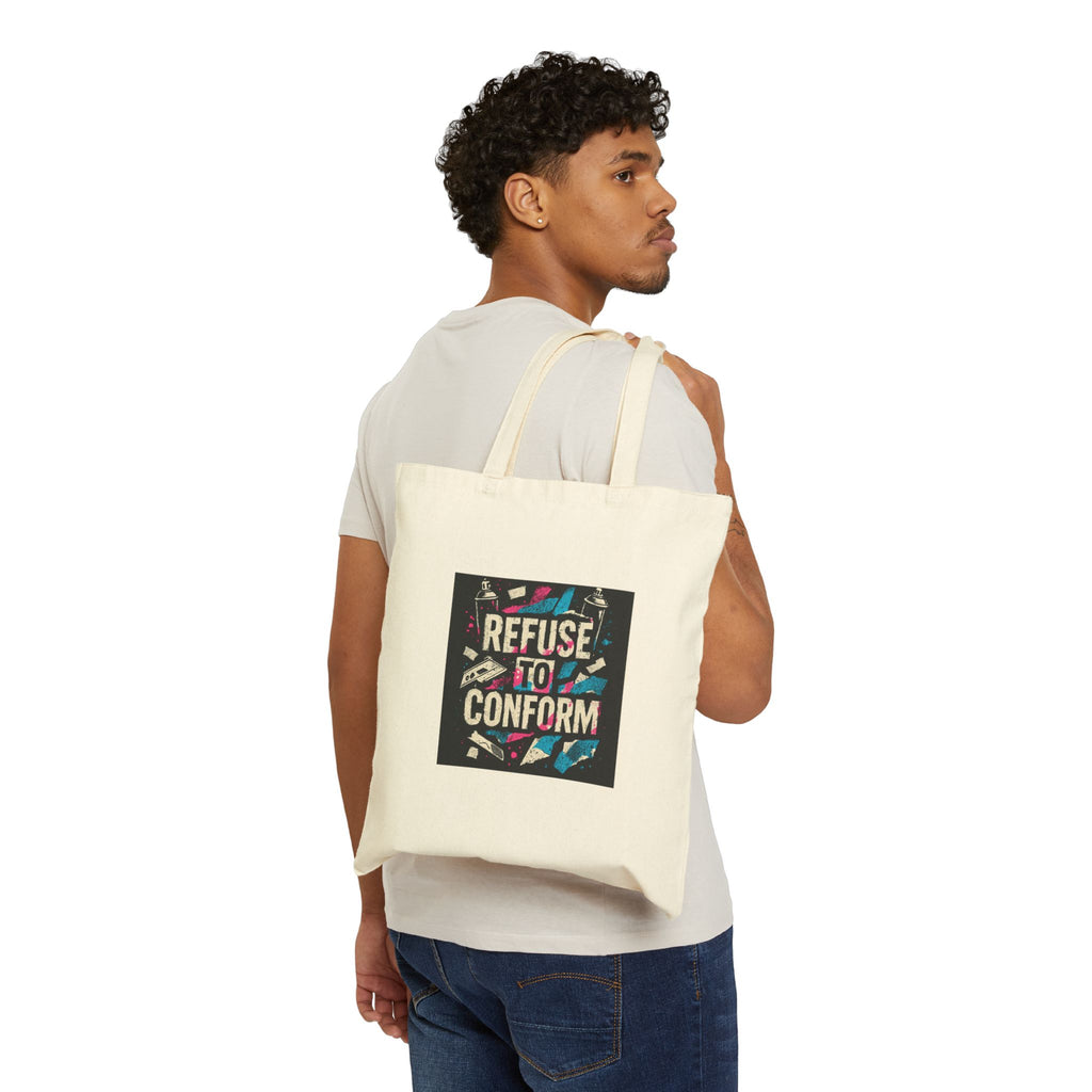 Refuse to Conform Canvas Tote Bag — Bold Retro Graphic Reusable Shopper