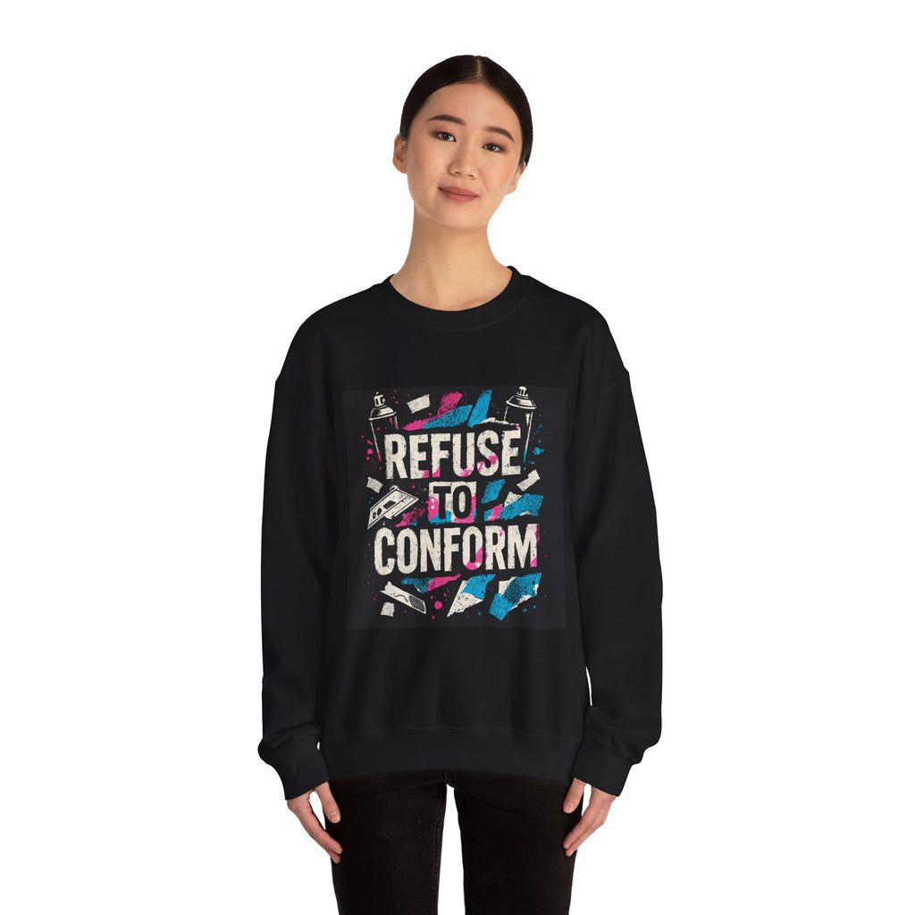 Refuse to Conform Graphic Sweatshirt — Bold Retro Protest Crewneck
