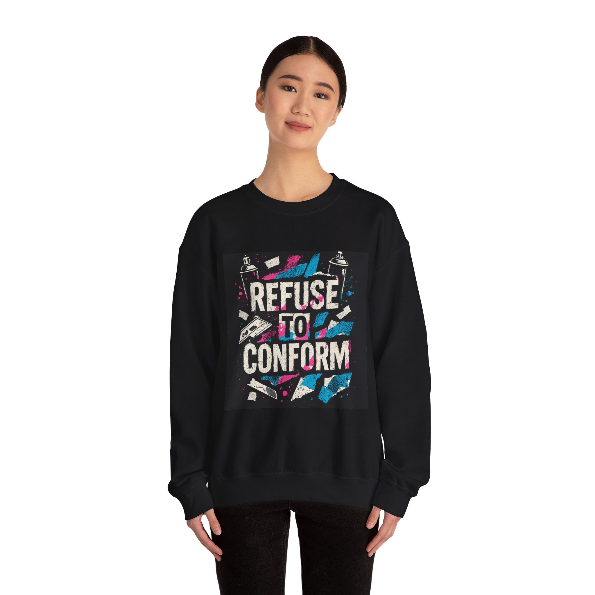 Refuse to Conform Graphic Sweatshirt — Bold Retro Protest Crewneck