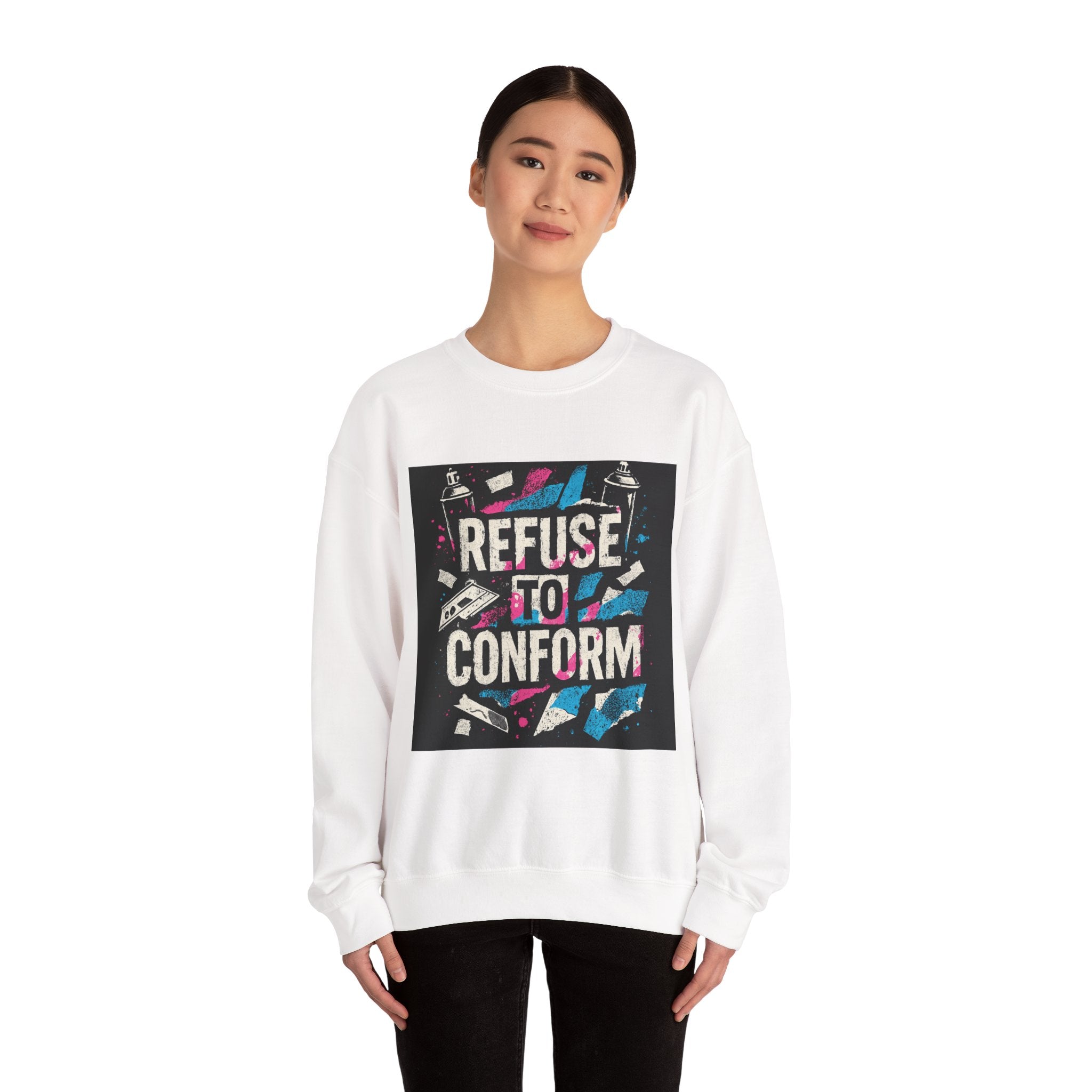 Refuse to Conform Graphic Sweatshirt — Bold Retro Protest Crewneck