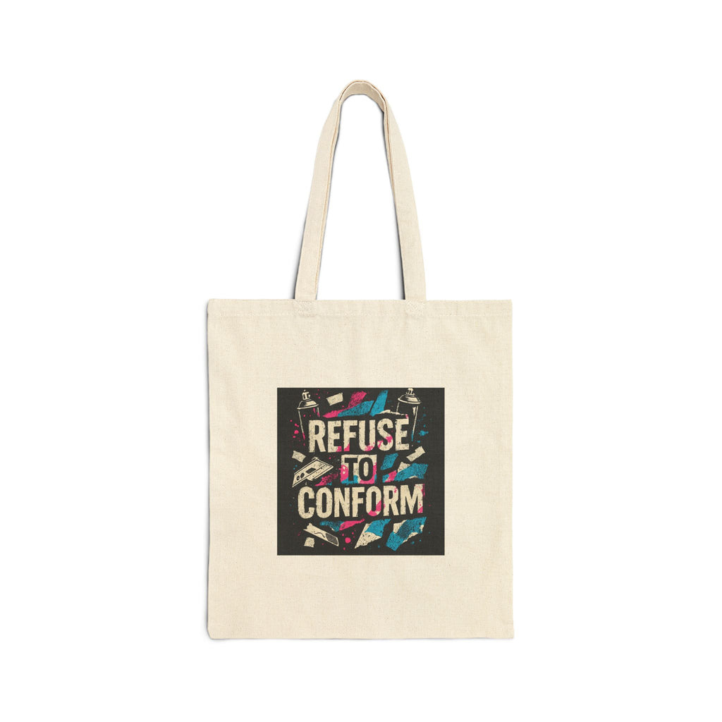 Refuse to Conform Canvas Tote Bag — Bold Retro Graphic Reusable Shopper