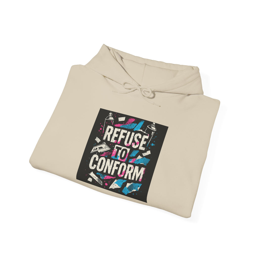 Refuse to Conform Hoodie — Retro Bold Graphic Protest Sweatshirt