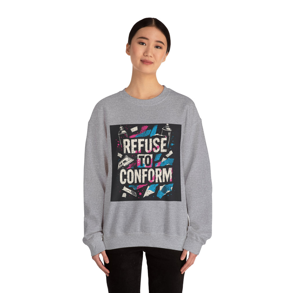 Refuse to Conform Graphic Sweatshirt — Bold Retro Protest Crewneck
