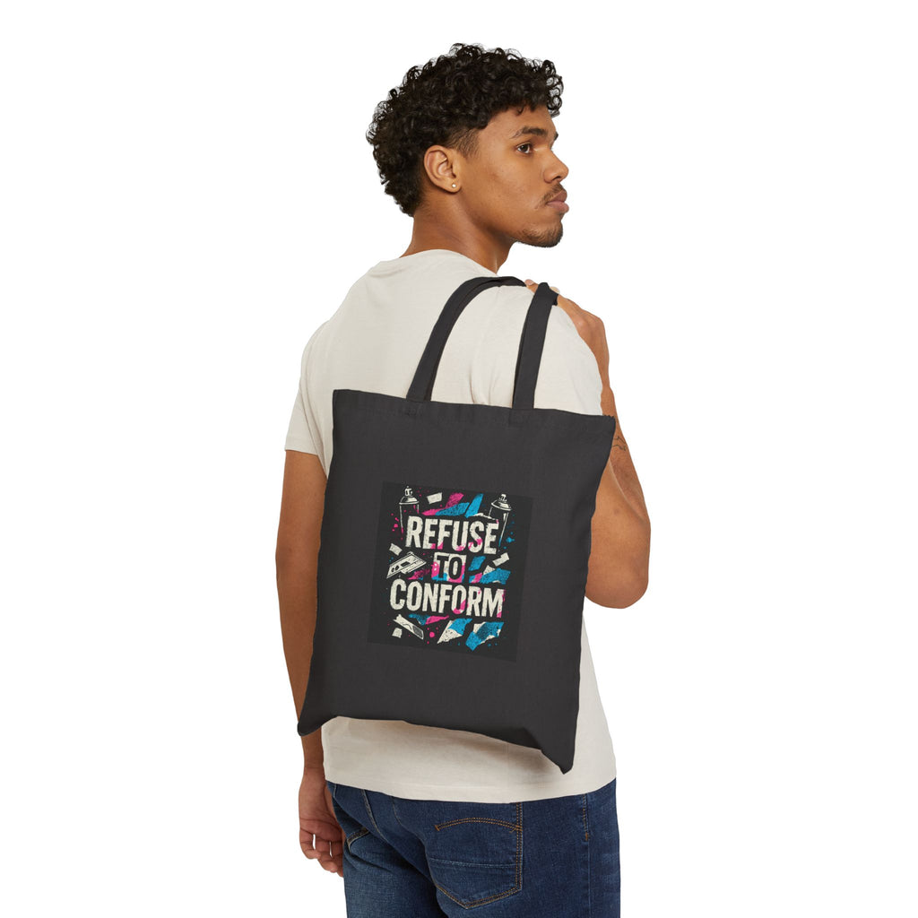 Refuse to Conform Canvas Tote Bag — Bold Retro Graphic Reusable Shopper
