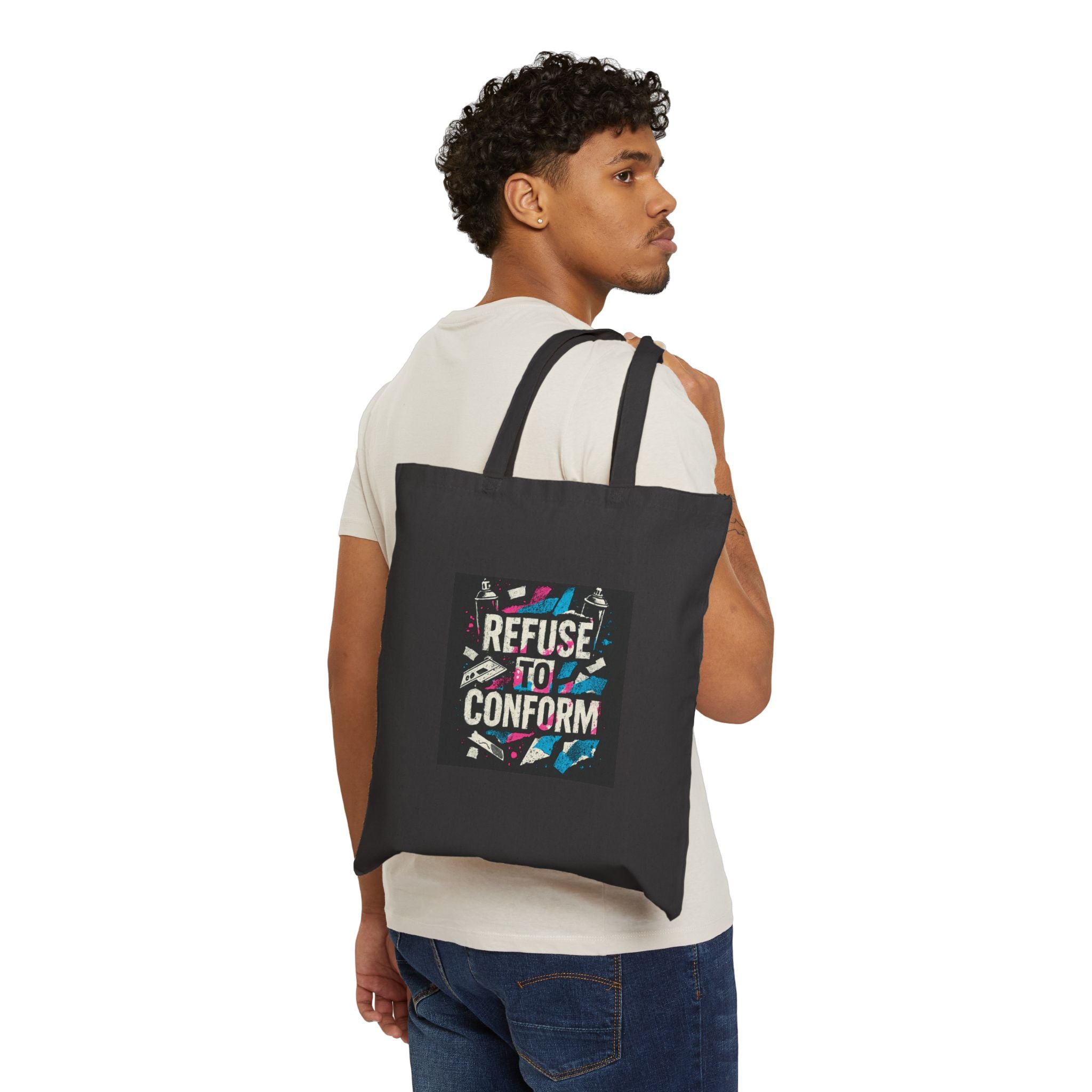 Refuse to Conform Canvas Tote Bag — Bold Retro Graphic Reusable Shopper