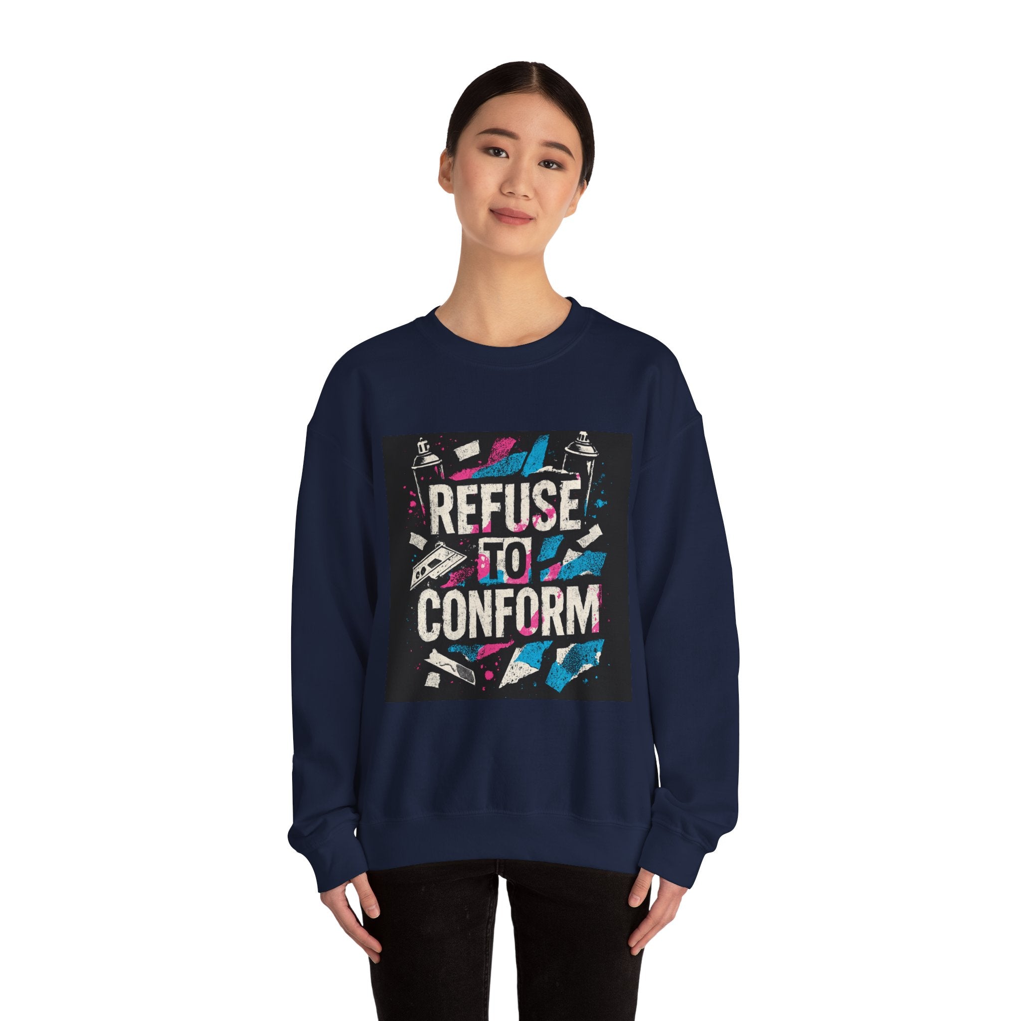 Refuse to Conform Graphic Sweatshirt — Bold Retro Protest Crewneck